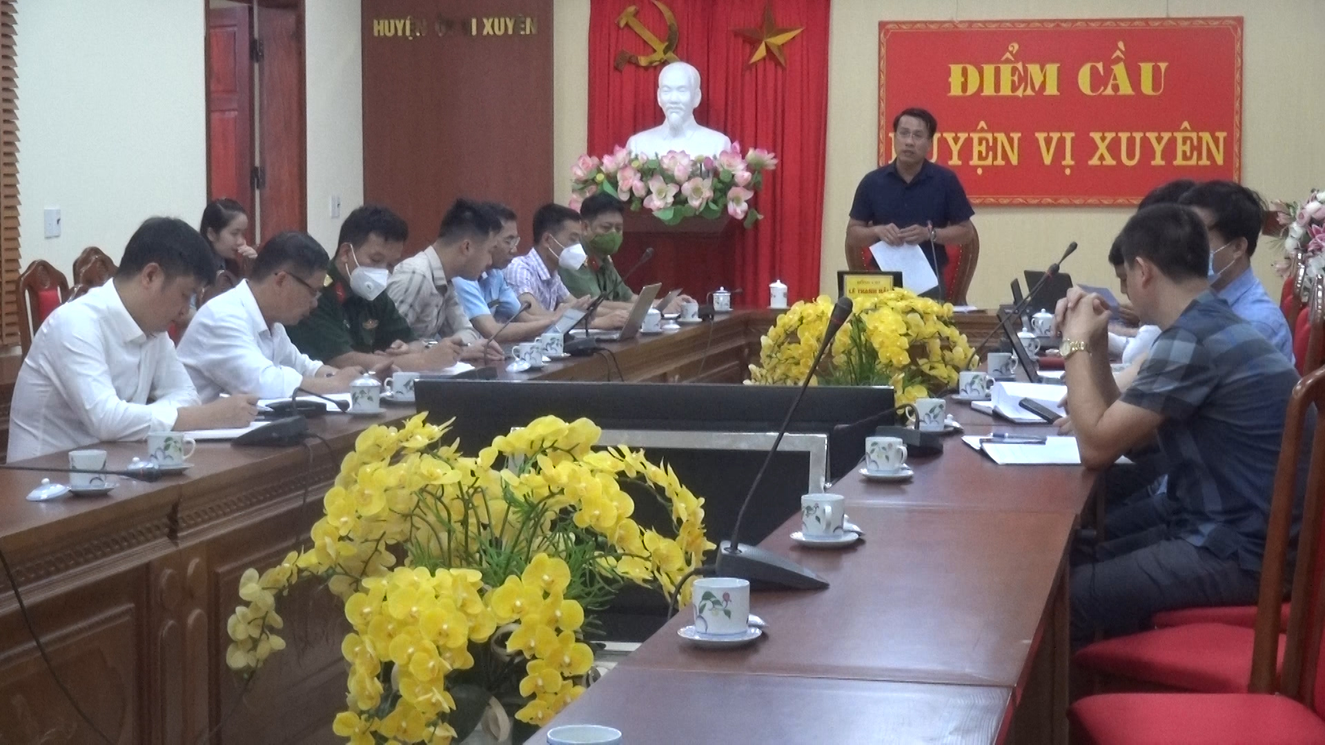UBND huyện Hội nghị trực tuyến với các xã về phòng chống lụt bão - dịch tả lợn Châu phi
